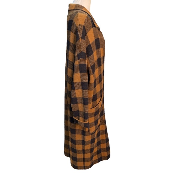 Zara Knit Buffalo Check Trench Sweater Jacket Brown Black Size Small - Picture 3 of 14